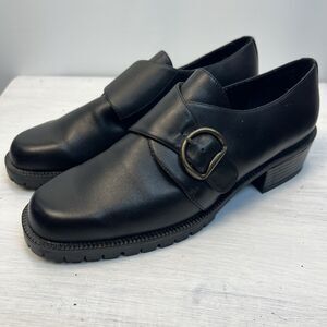 Mootsies Tootsies Leather Monk Strap Loafer Chunky Heel Size 8M VTG